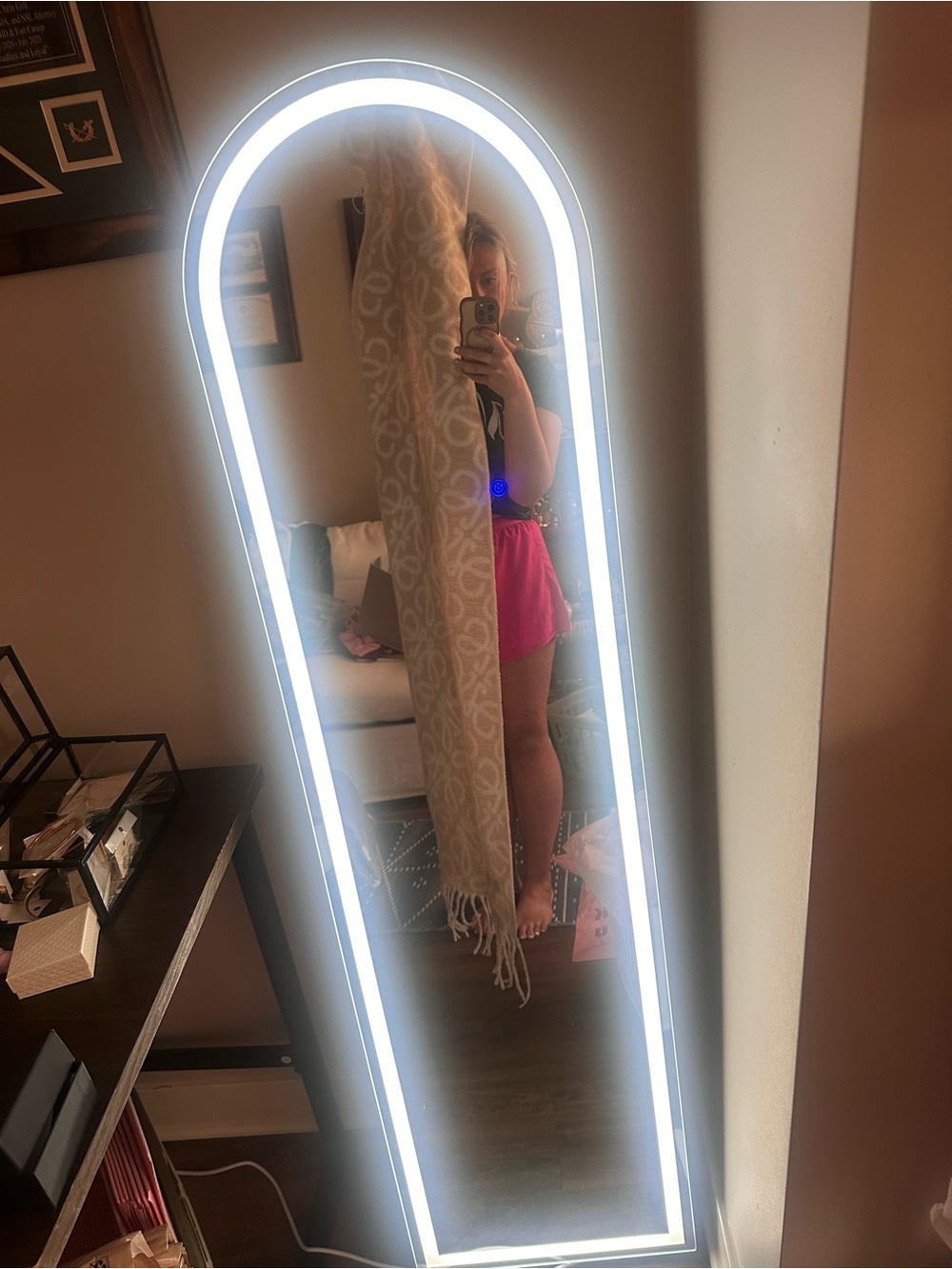 Beige & Cream Signature Logo Fringe Scarf Wrap - Picture 7 of 12